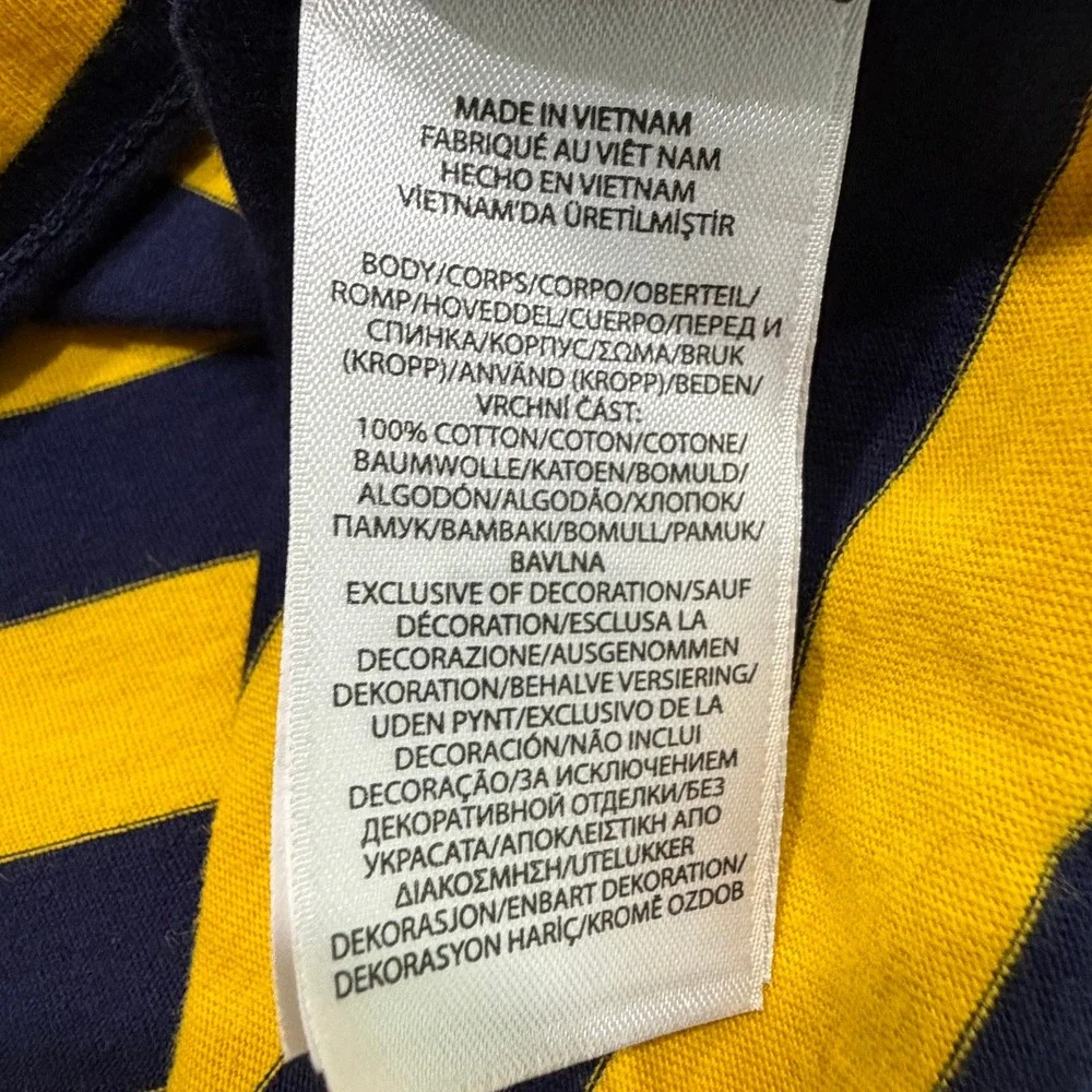 Polo Ralph Lauren T Shirt Mens Large L Yellow Navy Blue Striped Crewneck Skater